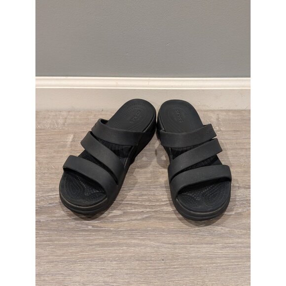 Crocs Getaway Strappy Slip-On Sandals Women's Size 10 Black 209587 Slides Casual - Picture 1 of 14